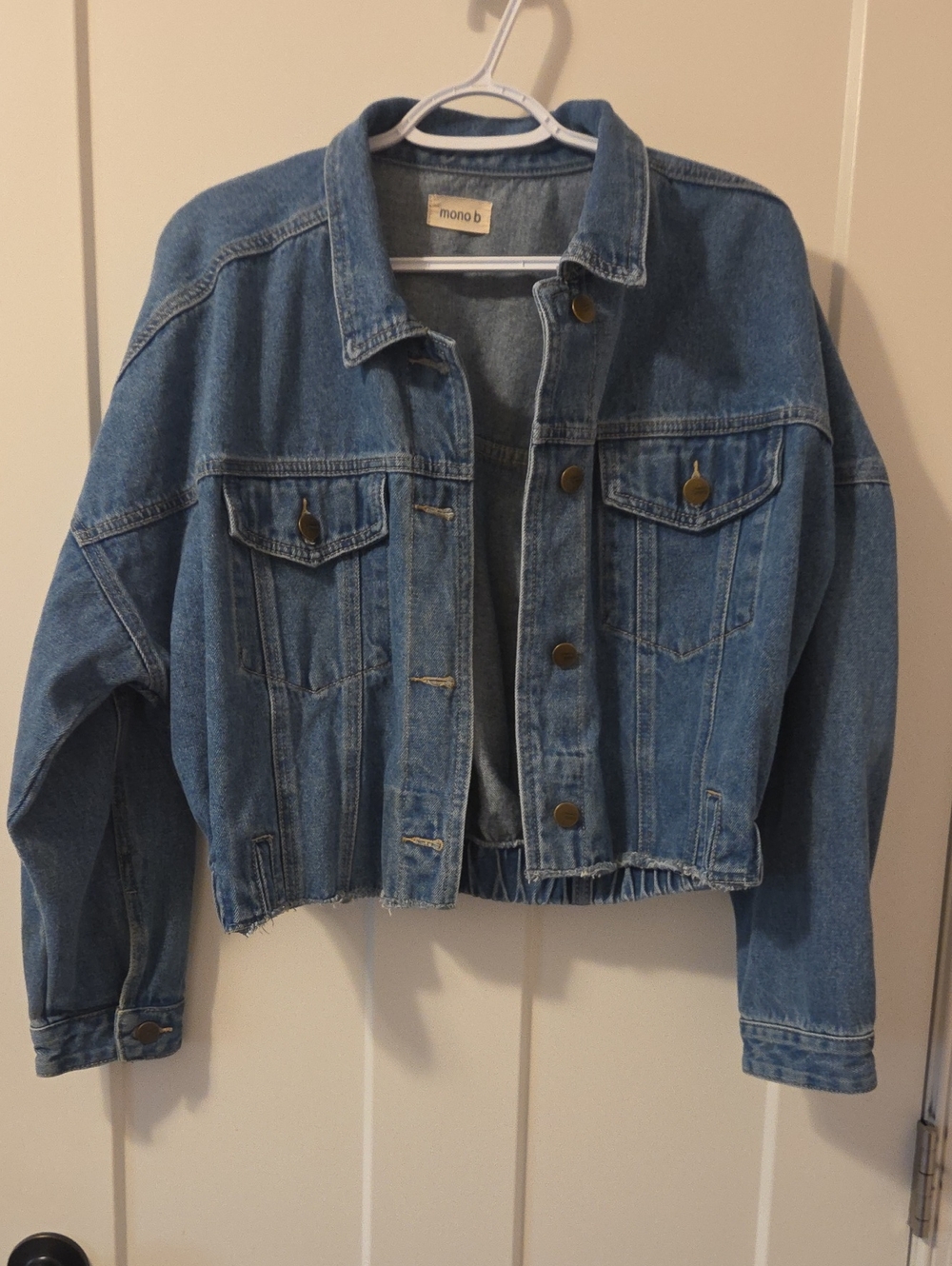 Mono B Medium Blue Cropped Denim Jacket